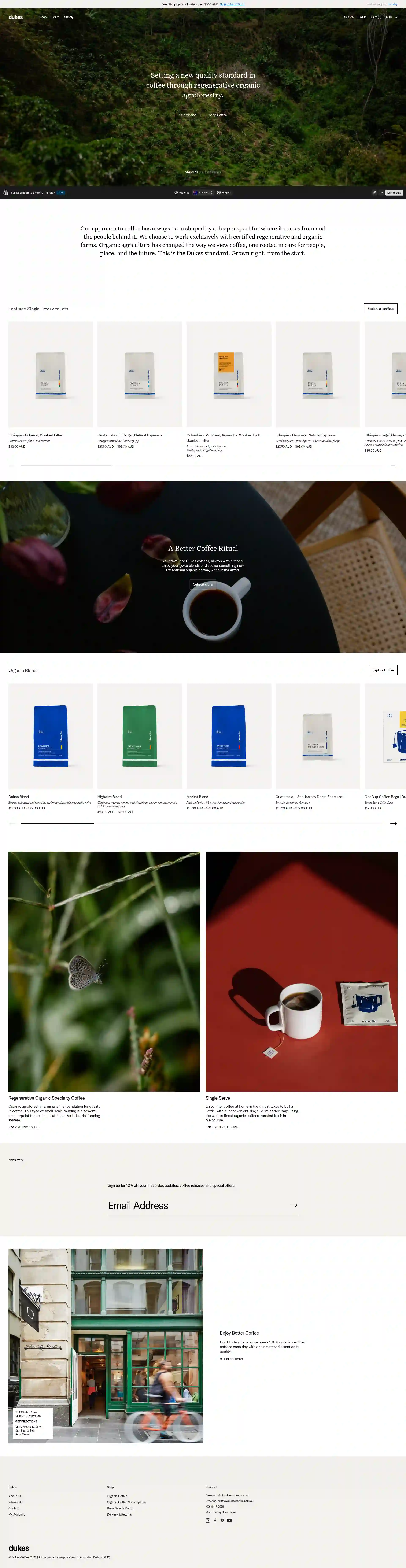 Dukes Coffee - Full Shopify Rebuild project preview